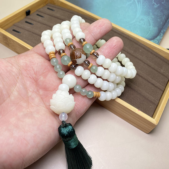 Buddha Stones Witte Bodhizaad Mala met 108 kralen, Armband - image 7