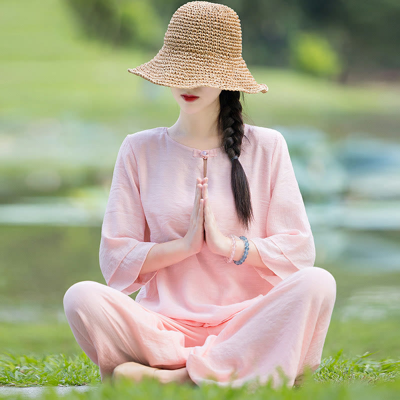 Tai Chi Meditatie Gebed Zen Spirituele Ochtendpraktijk Kleding Dames Set - Roze - US8-10，UK/AU12-14，EU40-42 (2XL) - image 13