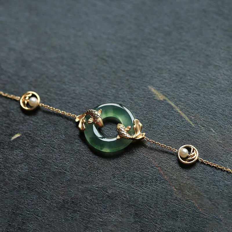 Buddha Stones Cyaan Jade Koi Vis Helende Harmonie Armband - image 9
