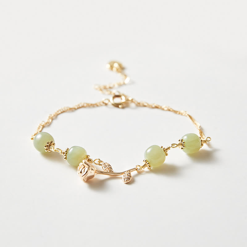 Buddha Stones 14-karaats vergulde Hetian jade gouden rozenbloem Armband - image 1