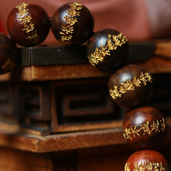 Buddha Stones Tibetaanse rozenhouten Armband met gravure van de Hartsoetra, symbool van genezing. - image 9