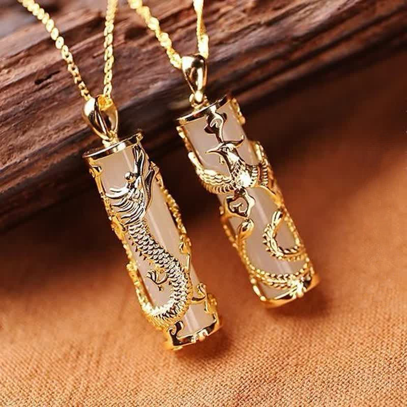 Buddha Stones Jade Draak Feniks Koperen Zegen Harmonie Ketting - image 5