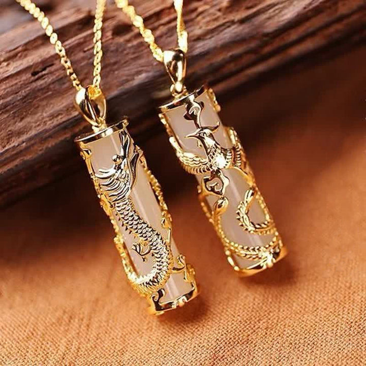 Buddha Stones Jade Draak Feniks Koperen Zegen Harmonie Ketting - image 5