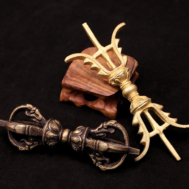 Buddha Stones Handgemaakte Nepalese vijf- en driepuntige Vajra Dorje sterke koperen decoratie - image 0