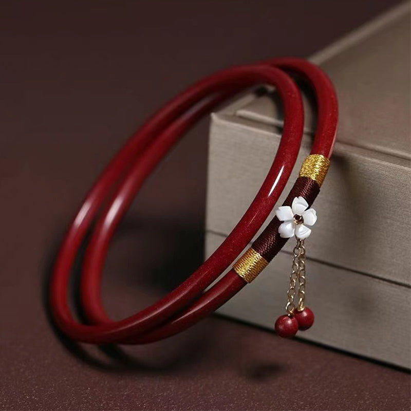 Buddha Stones 2 stuks Cinnabar Flower Blessing Bangle Charm Armband - Cinnaber (binnendiameter 58 mm) - image 0