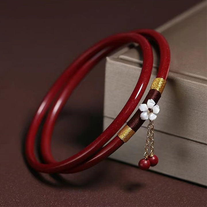 Buddha Stones 2 stuks Cinnabar Flower Blessing Bangle Charm Armband - Cinnaber (binnendiameter 58 mm) - image 0