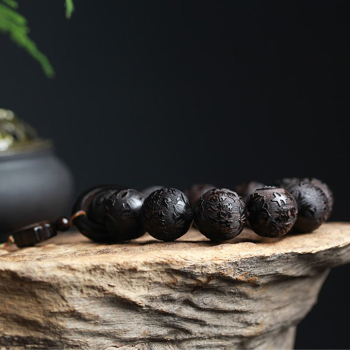 Buddha Stones Armband van ebbenhout met Chinese karakters Yin Yang gegraveerd - image 7