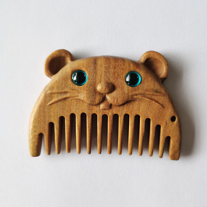Mini draagbare Kam met Chinese dierenriem, gemaakt van groen sandelhout, met de tekst &