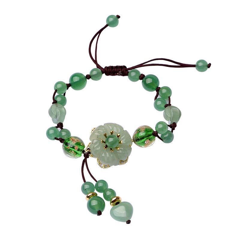 Buddha Stones Natuurlijke groene jade Armband met bungelende bloem - image 5