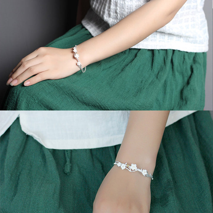 Buddha Stones Verstelbare Armband met pruimenbloemmotief van 925 sterling zilver - image 11