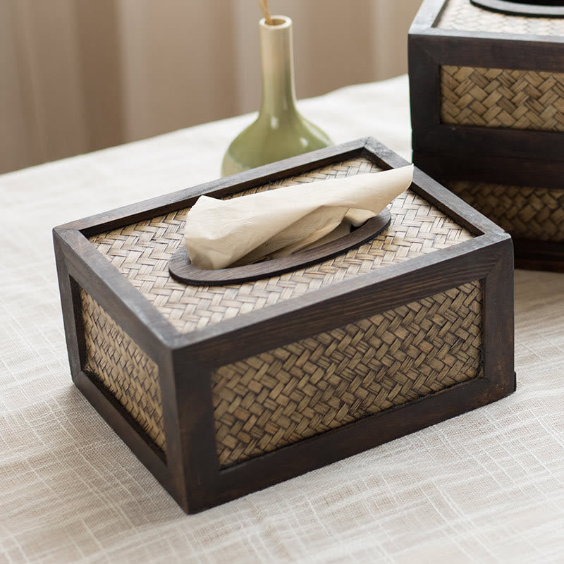 Handgemaakte tissuebox van geweven bamboe, houten tissuehouder, doosje voor vochtige doekjes, decoratie - image 1