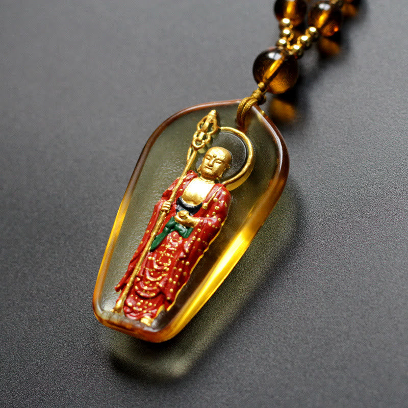 Buddha Stones Ksitigarbha Boeddha Liuli Crystal Compassion Amulet Ketting hanger - Gele staande Ksitigarbha - image 0