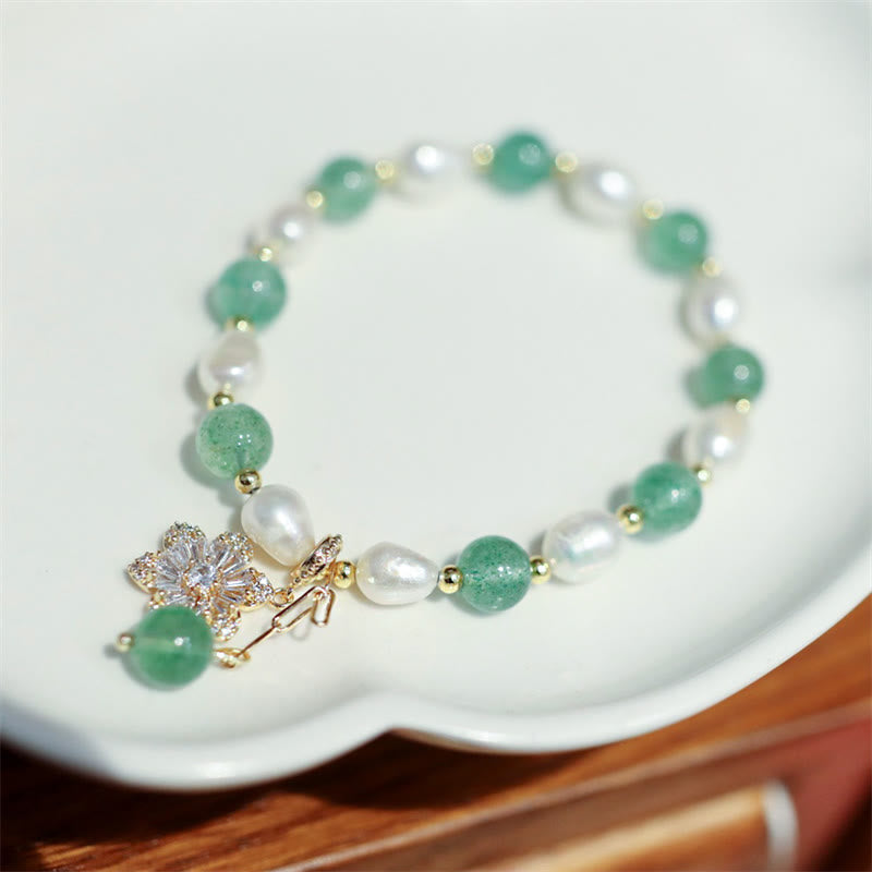 Buddha Stones Natuurlijke groene aardbeikwarts parel bloem bedeltje Armband - Groene aardbeikwarts (kalmerend♥Rustig) - image 0