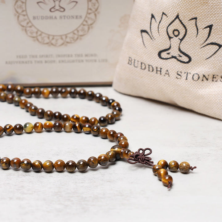 Buddha Stones Tibetaanse gebedsmala met 108 natuurlijke tijgeroog Armband Ketting . - image 4
