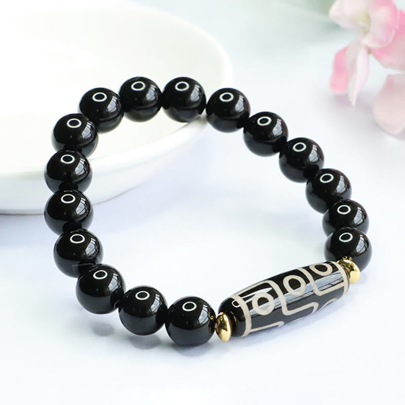 Buddha Stones Tibetaanse negenoog Dzi-kraal zwarte onyx Armband - image 1