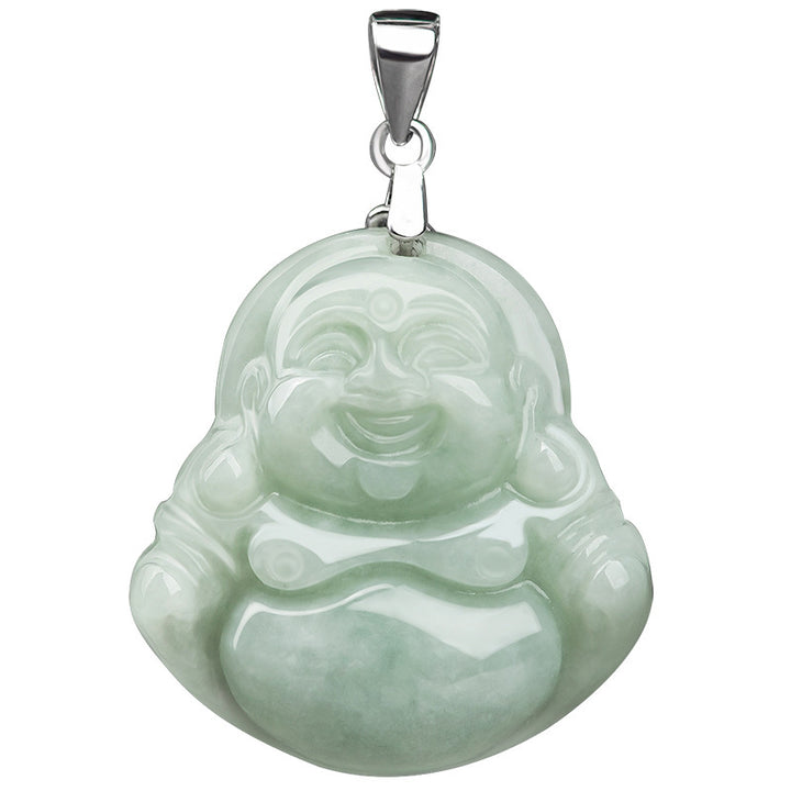 Buddha Stones Laughing Buddha Jade Blessing Titanium Steel Chain Ketting Pendant - image 7