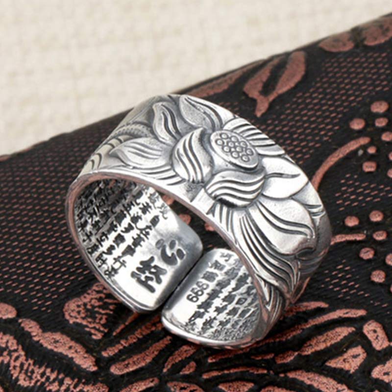 Buddha Stones Ring van 999 sterling zilver met lotussymbool, hart en soetra-bescherming. - image 2