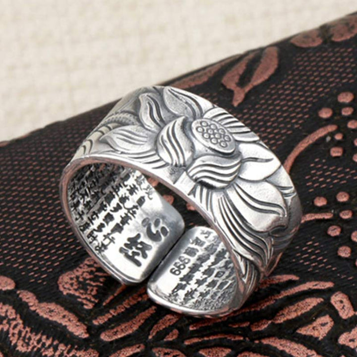 Buddha Stones Ring van 999 sterling zilver met lotussymbool, hart en soetra-bescherming. - image 2