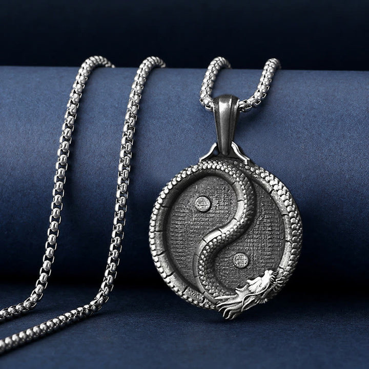 Buddha Stones Ketting van puur tin met Yin Yang draak-gelukssymbool. - image 3