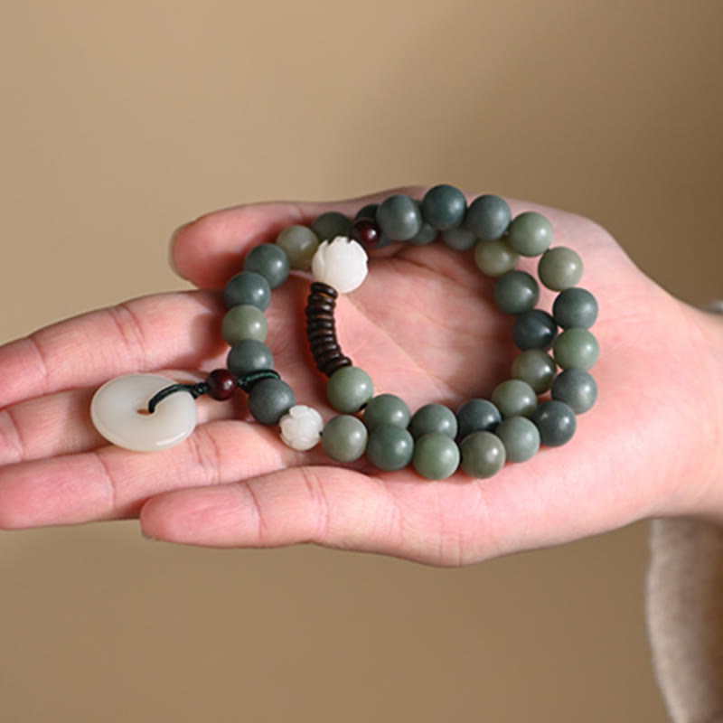 Buddha Stones Cyaan Bodhizaad Lotus Jade Vredesgesp Wijsheid Dubbele Armband - image 10