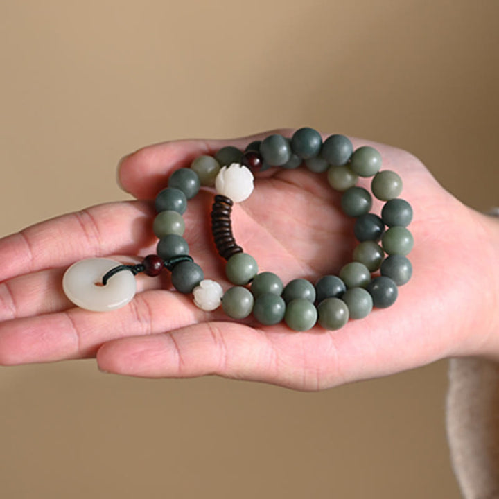 Buddha Stones Cyaan Bodhizaad Lotus Jade Vredesgesp Wijsheid Dubbele Armband - image 10