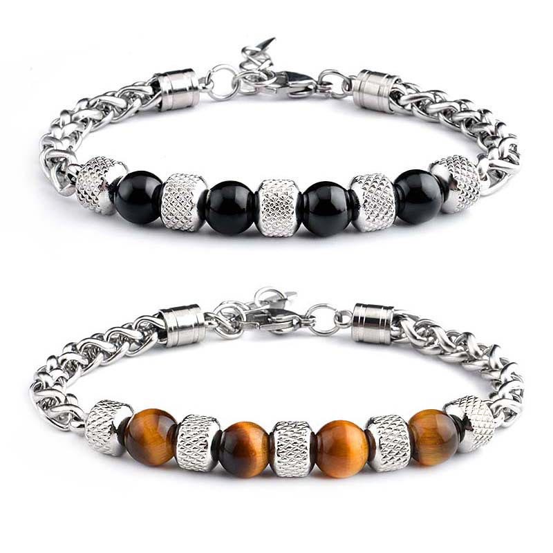 Buddha Stones Armband met zwarte onyx en tijgeroog kralen voor moed - image 0