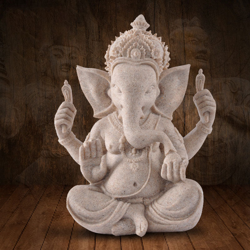 Buddha Stones Ganesh Ganpati Olifantenbeeldje, zegen voor rijkdom en huisdecoratie - Grijs - image 0