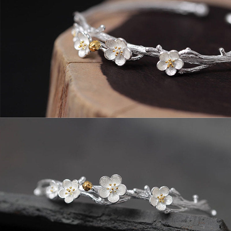 Buddha Stones Verstelbare Armband met pruimenbloemmotief van 925 sterling zilver - image 14