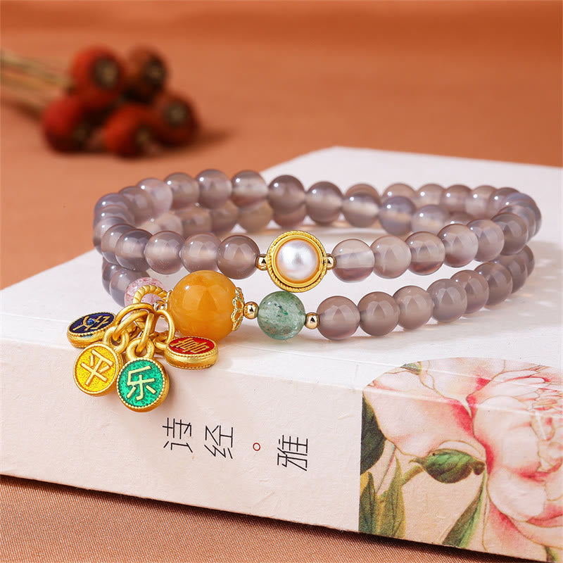Buddha Stones Natuurlijke grijze agaat vredes- en vreugdebedel balans dubbele Armband - Grijze agaat (Focus♥Positiviteit) - image 0