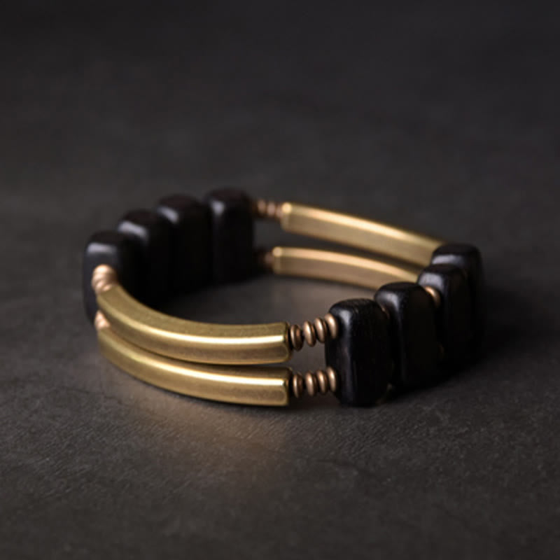 Buddha Stones Tibetaanse ebbenhouten Armband van messing en koper met dubbele laag. - 17-17,5 cm - image 0