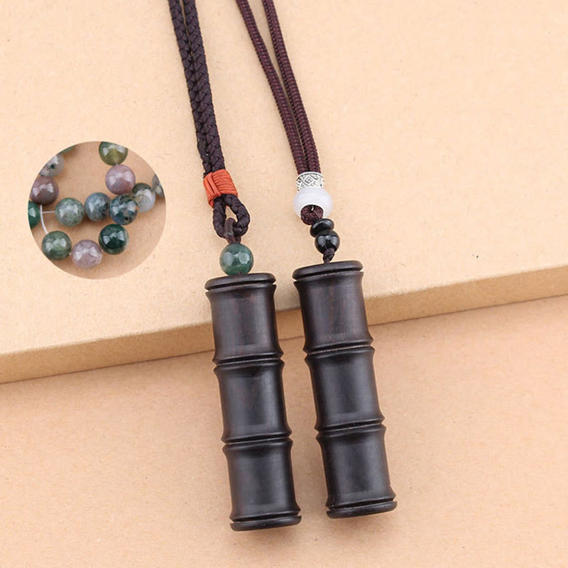 Buddha Stones Ebbenhouten Ghau-gebedsdoos met bamboepatroon, Ketting - image 12