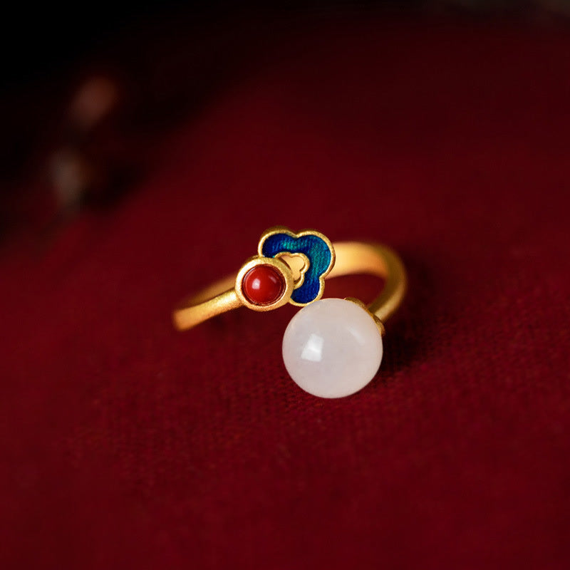 Witte jade Ring met wolkmotief. - image 1