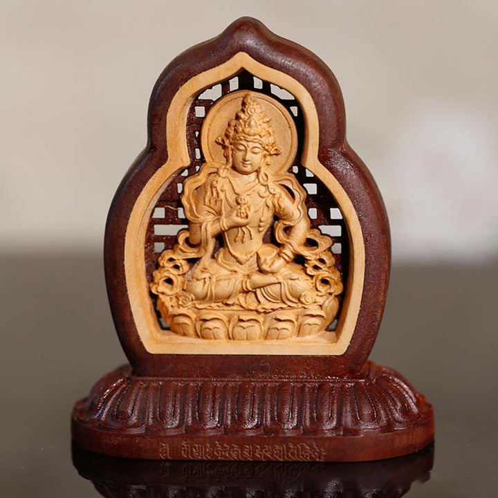 Buddha Stones Vajrasattva Boeddha houten beeldje met gravure van mededogen, decoratie - 7*7,5 cm - image 0