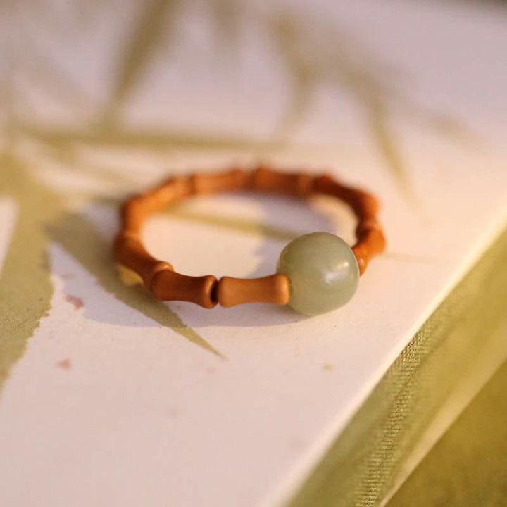 Buddha Stones Hetian jade kralen bamboe Ring - Hetian Jade (Welvaart ♥ Overvloed) - image 0