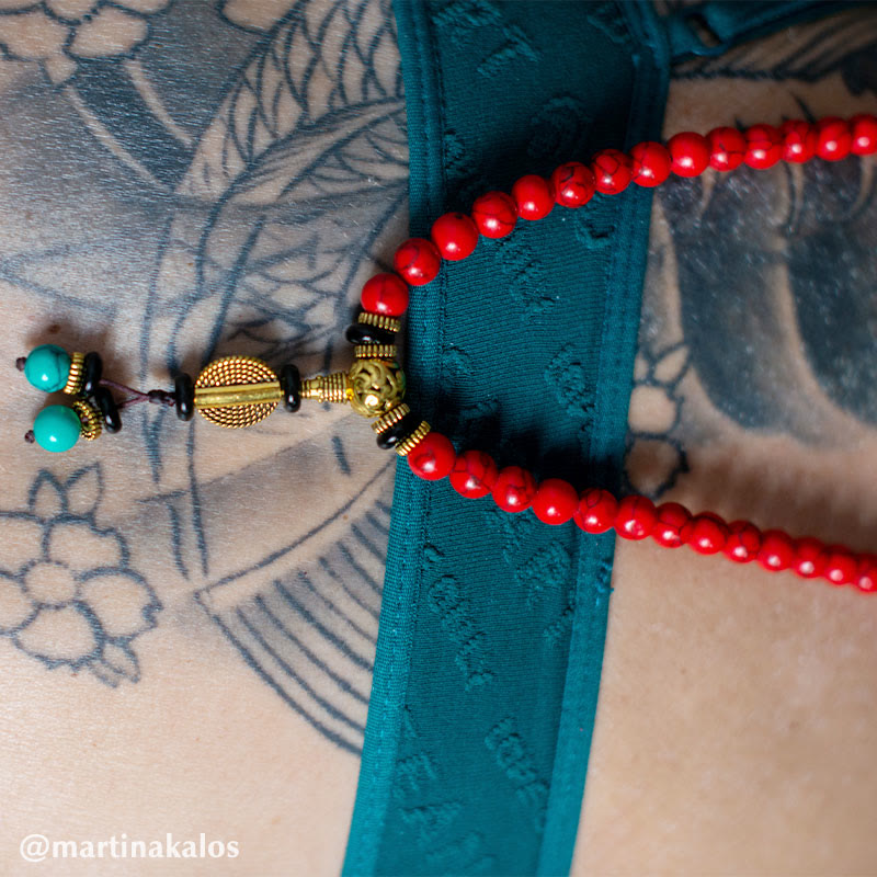 Buddha Stones Tibetaanse Mala geluksketting / Ketting met rode turkoois - image 6