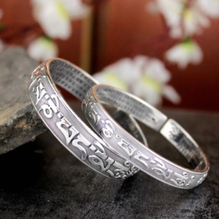 Buddha Stones Tibetaanse Sanskriet witte koperen meditatie- en Bangle-armband - image 4