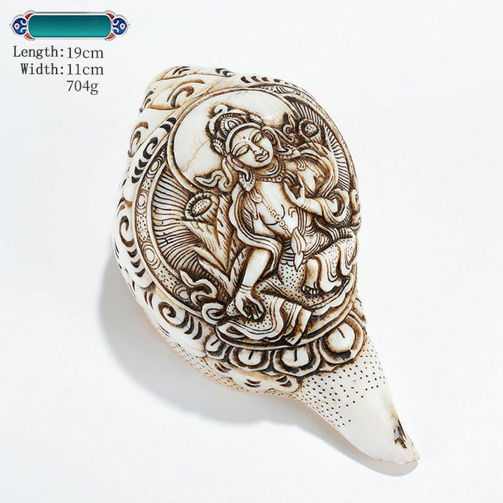 Tibetaanse handgemaakte gegraveerde Shankha Boeddha Avalokitesvara Conch Shell rijkdom decoratie - Groene Tara 19*11cm - image 16