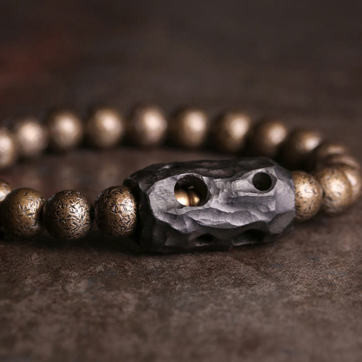 Buddha Stones Tibetaanse Armband van ebbenhout en koper met vredessymbool en kralen. - image 2