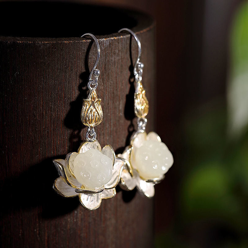 Buddha Stones Witte jade beschermende harmonie Oorbellen - image 2