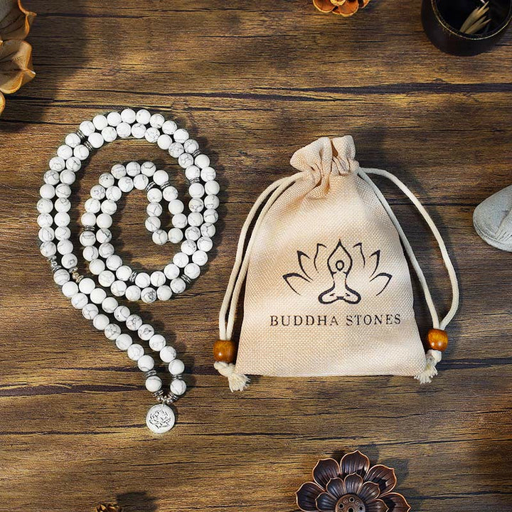 Buddha Stones Witte turkooizen lotus Mala helende Armband - image 4