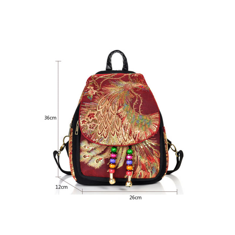 Buddha Stones Rugzak van canvas met pauwenborduurwerk en kwastjes - image 20