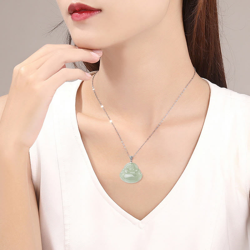 Buddha Stones Natuurlijke jade lachende Boeddha welvaart overvloed ketting Ketting van titaniumstaal - image 8