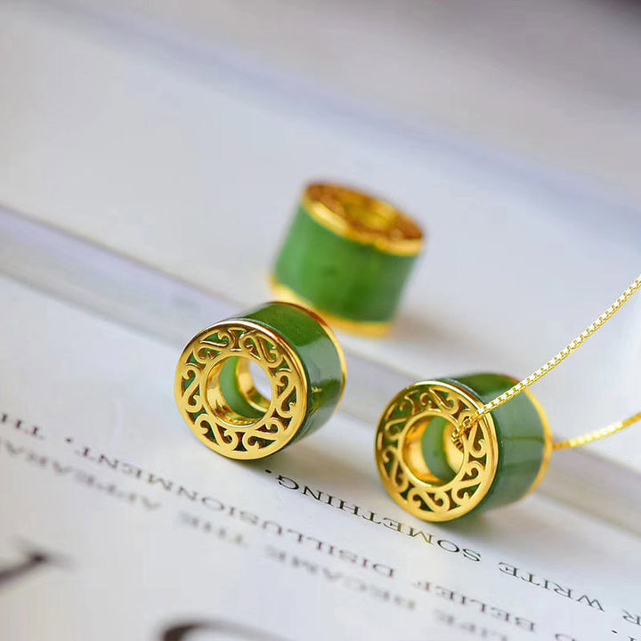 Buddha Stones Ronde cyaan jade gelukshanger voor Ketting - image 1