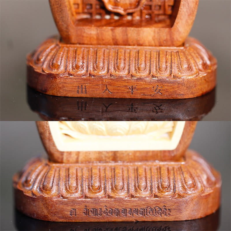 Buddha Stones Guru Rinpoche Boeddha Padmasambhavan Serenity Hout Gegraveerd Standbeeld Beeldje Decoratie - image 4