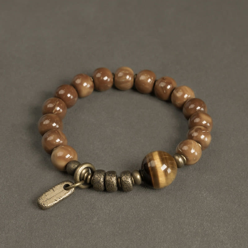 Buddha Stones Kuka-zaad, tijgeroog, goudkleurige obsidiaan, messing, koperen Armband - Kukazaad & Tijgeroog - 17-17,5 cm - image 0