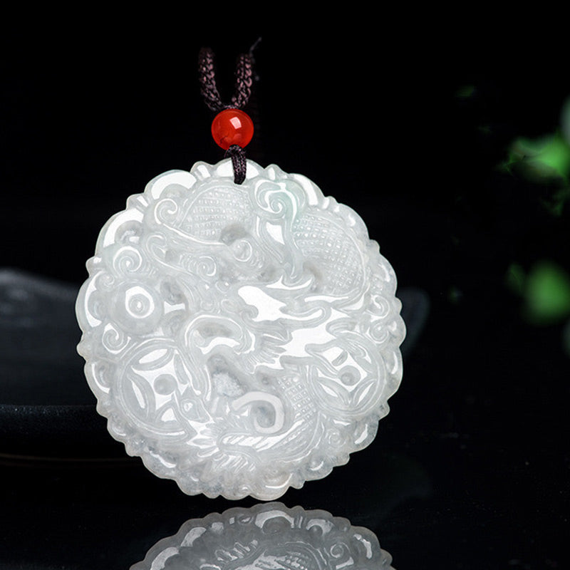 Buddha Stones Witte jade draak Ketting met hanger. - image 6