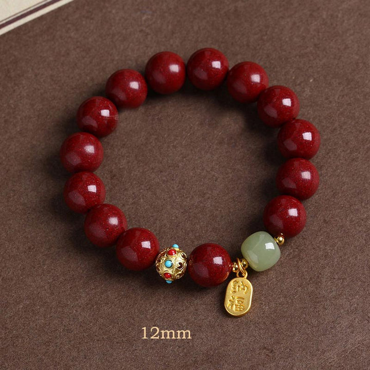Buddha Stones Armband met geluksbedel van cinnabergroene aventurijn, ter bescherming tegen ongeluk - Paars zand - 12mm - image 7