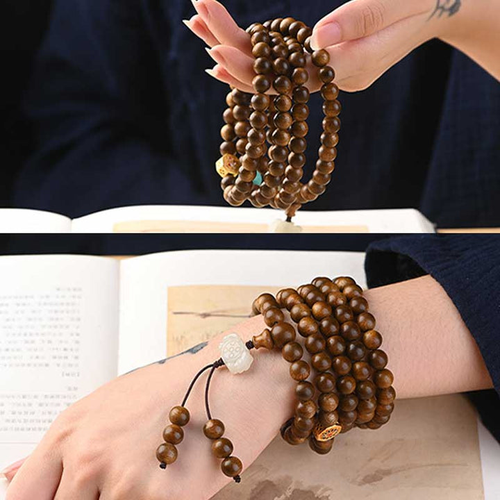 Buddha Stones Tibetaanse rozenhouten beschermende kalmerende Armband (Mala) - image 19