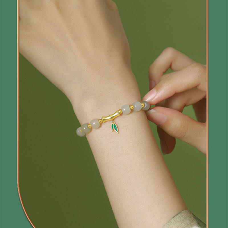 Buddha Stones 925 Sterling Zilveren Hetian Witte Jade Bamboe Armband - image 8