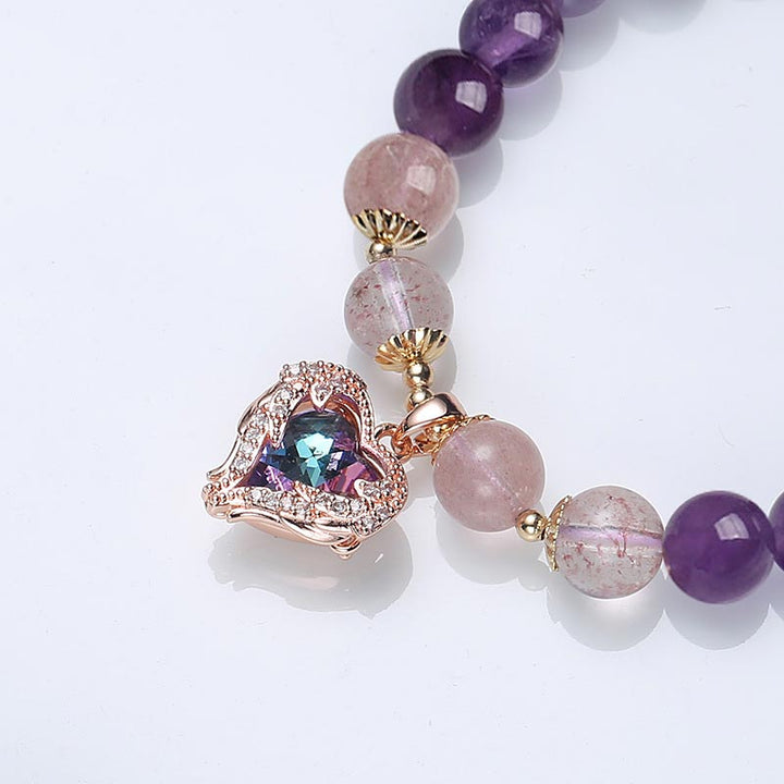 Armband van natuurlijke amethist en aardbeikwarts. - image 2